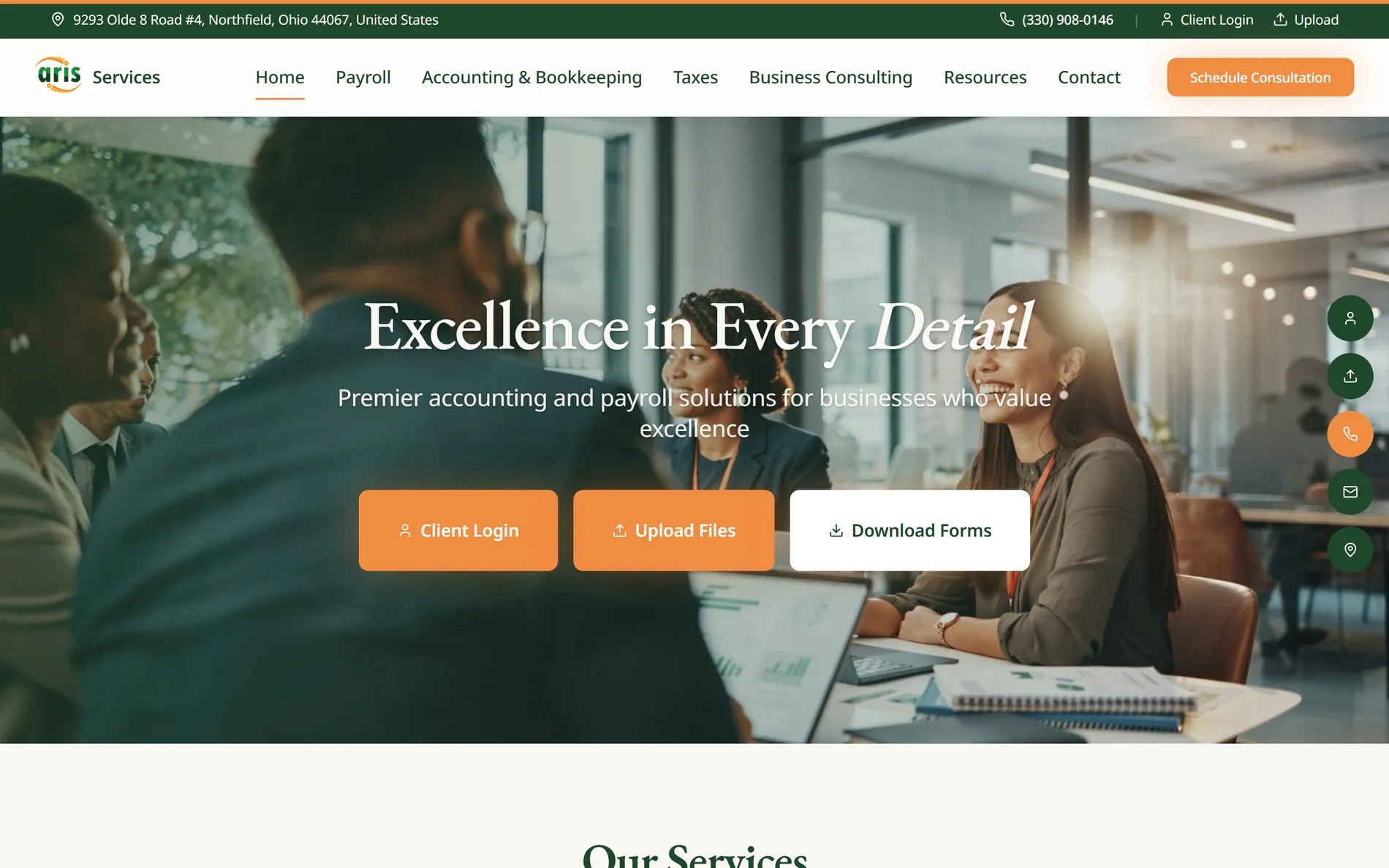 Homepage of Aris Services